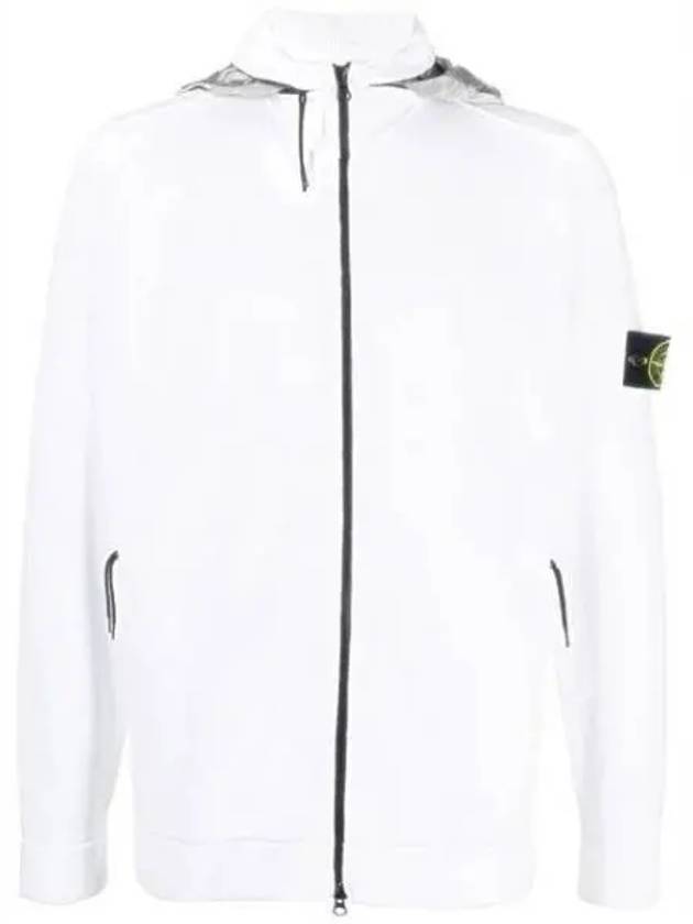 Logo Pacth Stretch Cotton Zip-up Cardigan White - STONE ISLAND - BALAAN 2