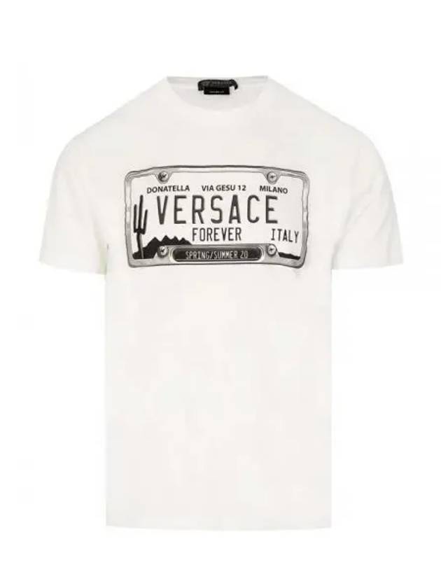 Men's Lettering Logo Point Tailor Fit Short Sleeve T-Shirt - VERSACE - BALAAN 2