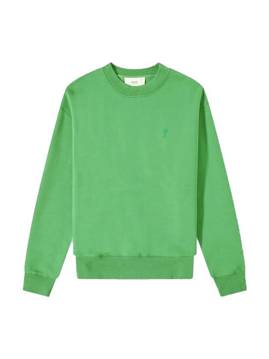 Tonal Heart Crew Neck Sweatshirt Green - AMI - BALAAN.