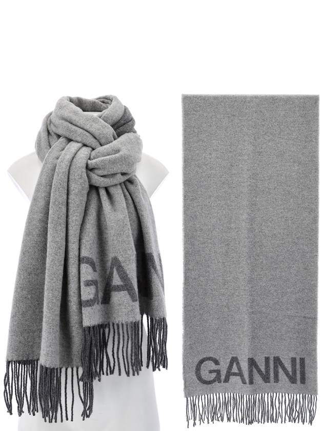 Fringes And Logo Muffler Grey - GANNI - BALAAN 2