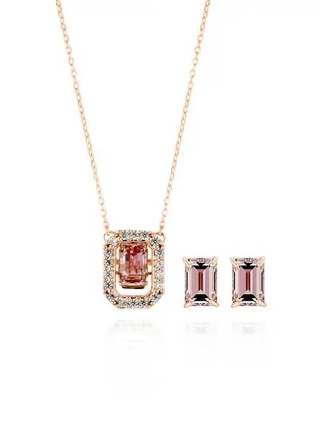 Millenia Octagon Cut Earrings Necklace Set Pink - SWAROVSKI - BALAAN 3