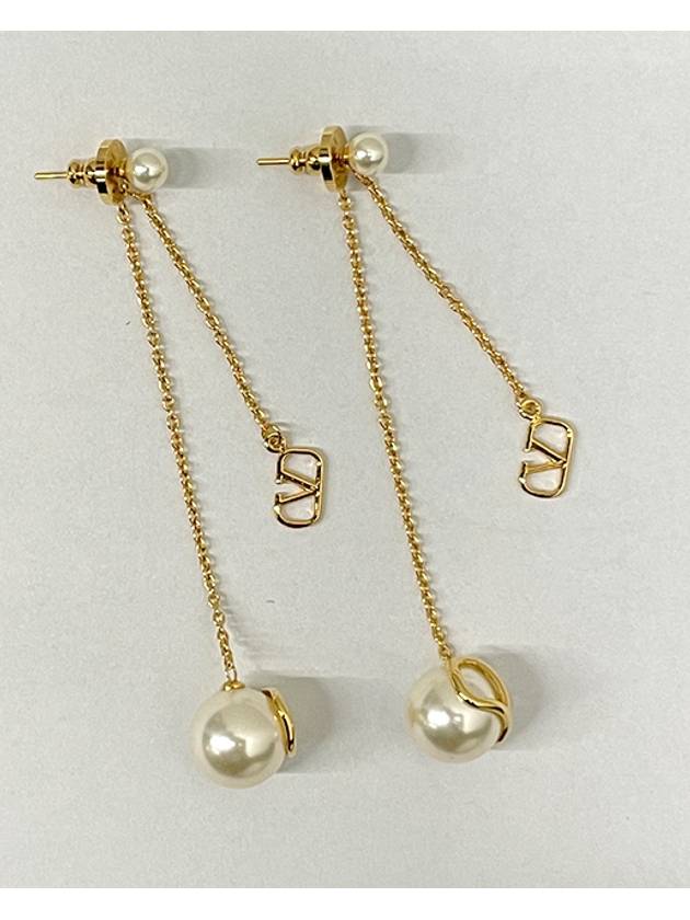 V Logo Signature Pearl Drop Earrings Gold - VALENTINO - BALAAN 5