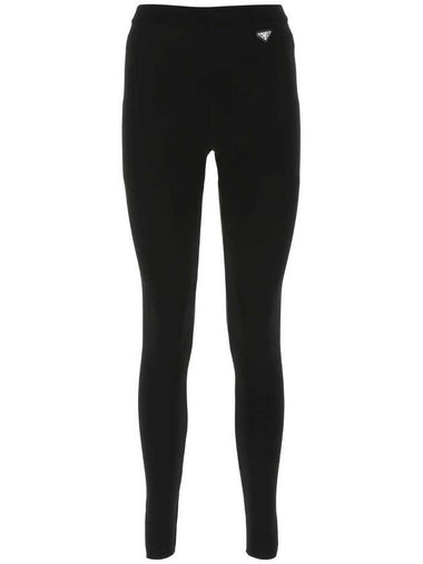 Triangle Logo Viscose Wool Leggings Black - PRADA - BALAAN 1