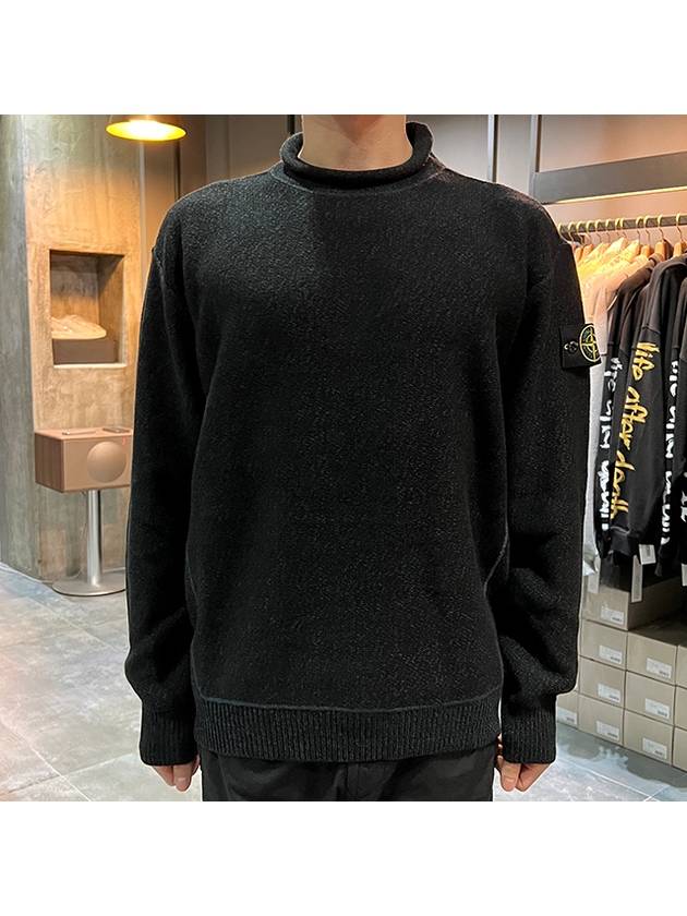 Logo Patch Mock Neck Lambswool Knit Top Dark Green - STONE ISLAND - BALAAN 3