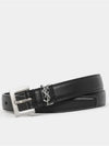 Women's Monogram Square Grain Leather Belt Black - SAINT LAURENT - BALAAN 2