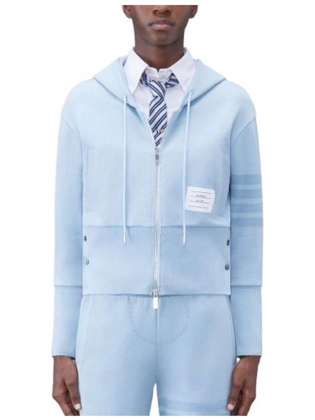 Double Face Knit 4 Bar Zip Up Hoodie Light Blue - THOM BROWNE - BALAAN 3