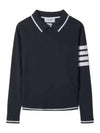 Women's Tipping Jersey Viscose Polo Shirt Navy - THOM BROWNE - BALAAN 2