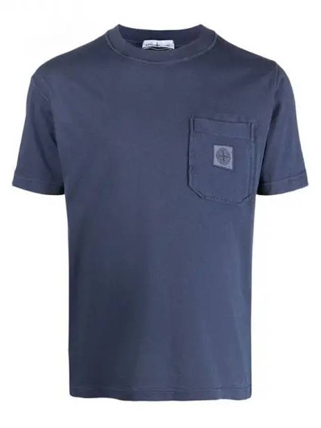 Logo Patch Pocket Short Sleeve T-Shirt Navy - STONE ISLAND - BALAAN 2