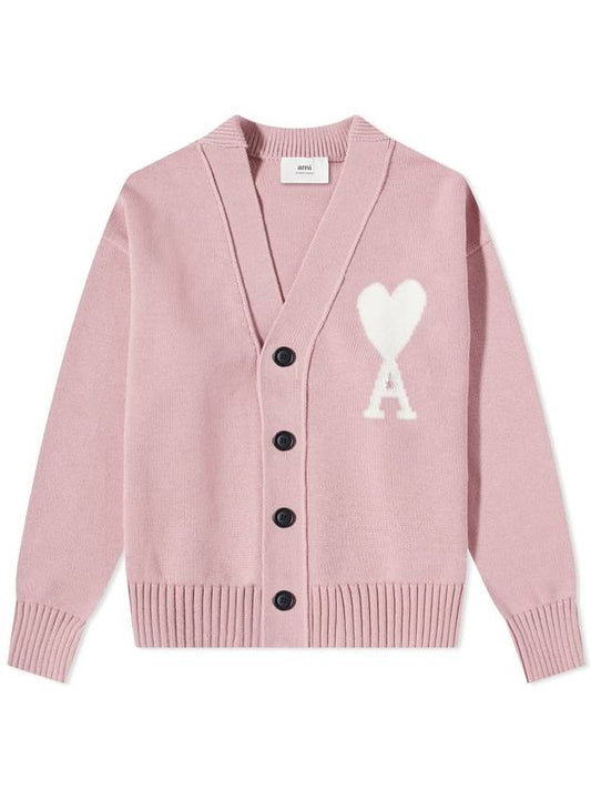 Big heart logo cardigan pale pink - AMI - BALAAN 1