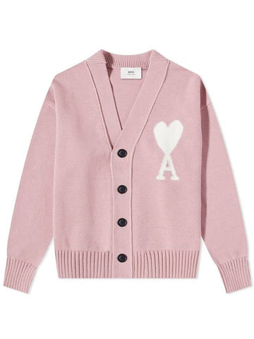 Big Heart Cotton Wool Oversize Cardigan Pale Pink - AMI - BALAAN 1