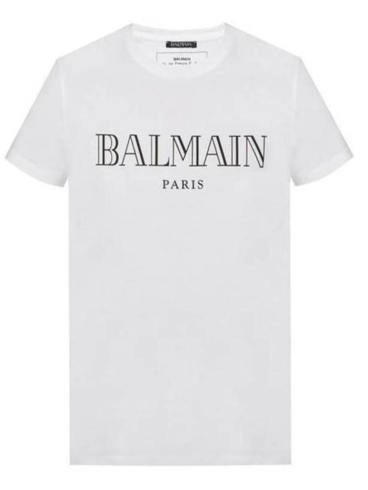 Logo Print Round Neck Short Sleeve T-Shirt White - BALMAIN - BALAAN.