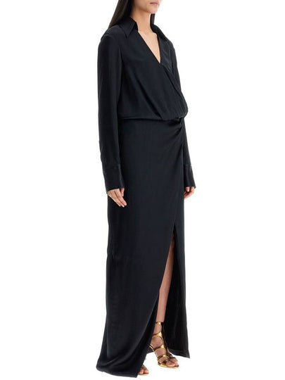 black long sleeve midi dress with side slit - THE ATTICO - BALAAN 2