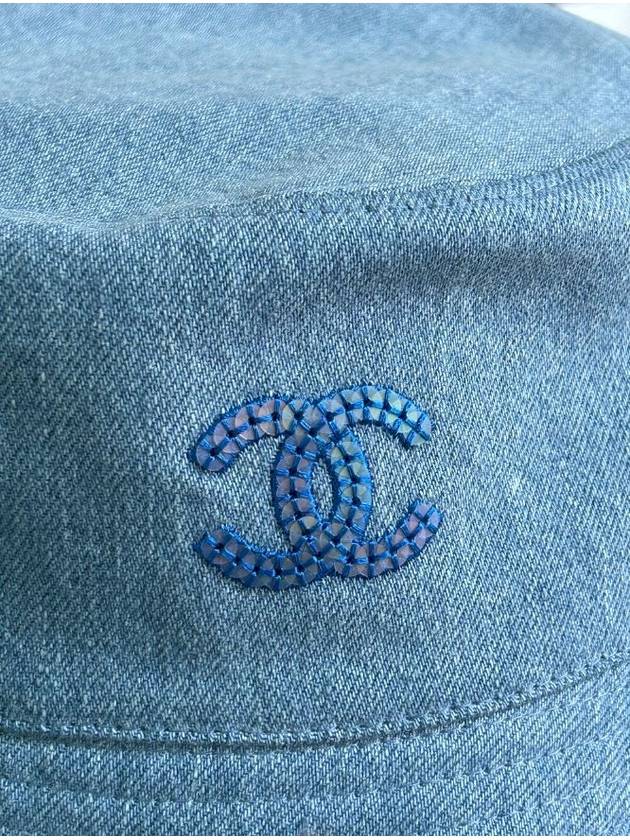 CC Logo Denim Reversible Unisex Bucket Hat Bungeoji Hat Blue - CHANEL - BALAAN 4