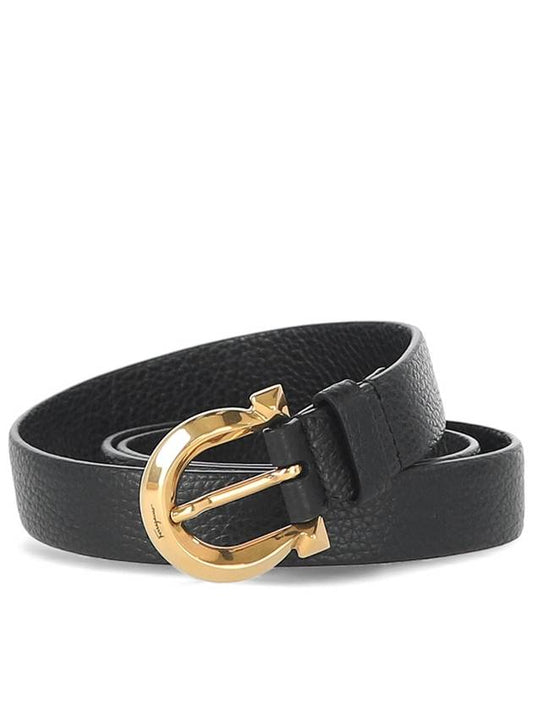 Gancini Buckle Leather Belt Black - SALVATORE FERRAGAMO - BALAAN.