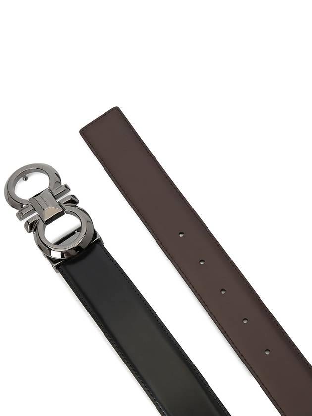 Reversible Adjustable Gancini Leather Belt Black Dark Brown - SALVATORE FERRAGAMO - BALAAN 5