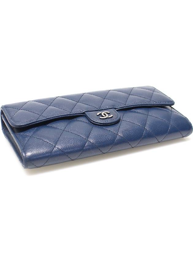 Chanel A80758 Navy Caviar Silver CC Logo Classic Long Flap Wallet 22nd - CHANEL - BALAAN 3