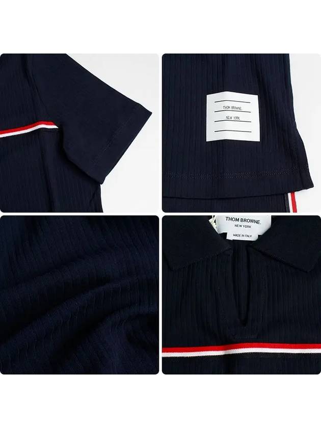 Three Stripes High Twist Rib Polo Shirt Navy - THOM BROWNE - BALAAN 6