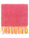logo label mohair fringe muffler pink yellow - GANNI - BALAAN.