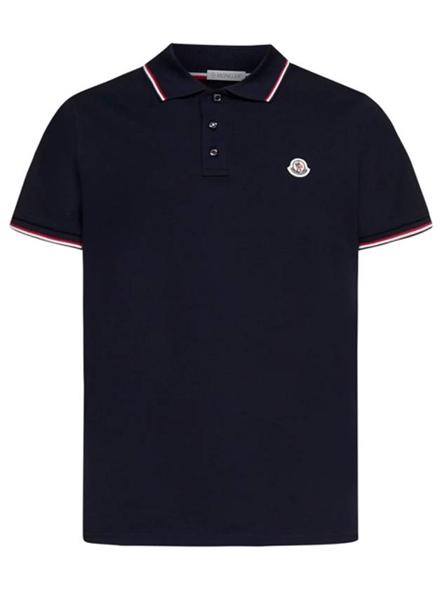 Stripe Trimming Logo Short Sleeve Polo Shirt Navy - MONCLER - BALAAN 2