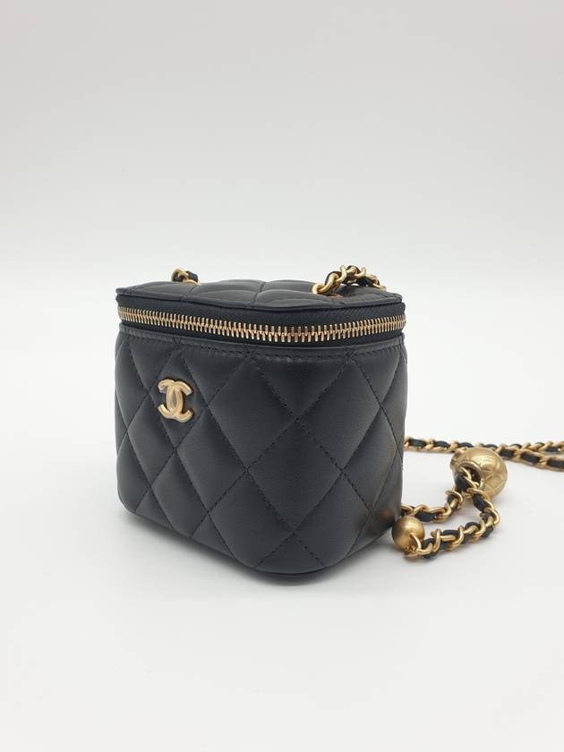 Gold Ball Vanity Bag Square Strap Adjustable Cross Lambskin Black Plated AP1447 - CHANEL - BALAAN 5