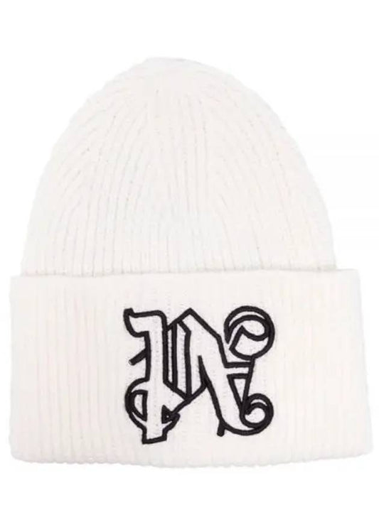 Monogram Logo Beanie White - PALM ANGELS - BALAAN 2