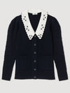 Embroidered Floral Wide Collar Cardigan Navy - SANDRO - BALAAN 2