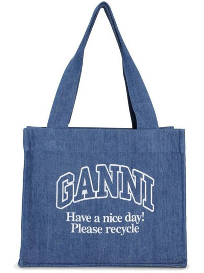 Embroidered Logo Large Denim Tote Bag Blue - GANNI - BALAAN 2