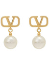 V Logo Pearl Earrings Gold - VALENTINO - BALAAN 2