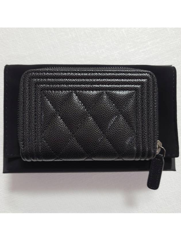 Boy Vintage Silver Hardware Quilted Caviar Zipper Card Wallet Black - CHANEL - BALAAN 3