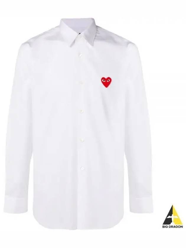 Men's Red Heart Long Sleeve Shirt White - COMME DES GARCONS - BALAAN 2