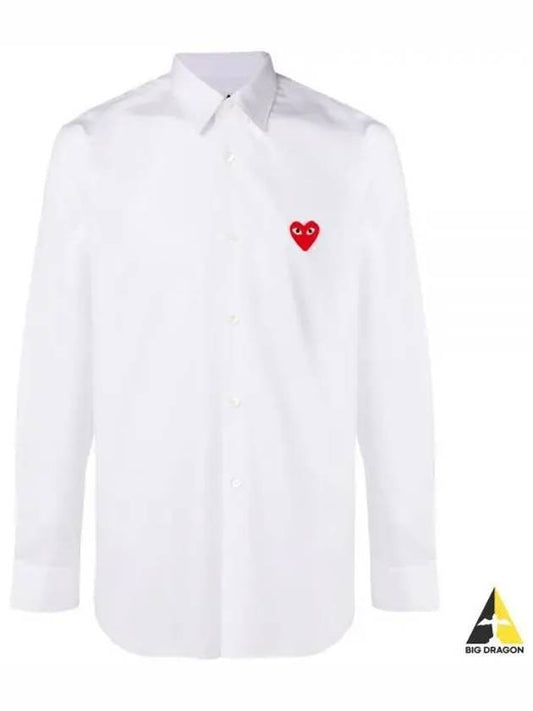 Men's Red Heart Long Sleeve Shirt White - COMME DES GARCONS - BALAAN 2