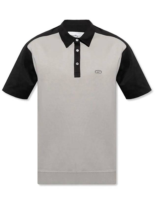 Gancini Embroidery Polo Shirt Grey - SALVATORE FERRAGAMO - BALAAN 2