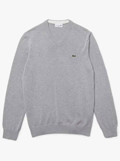 V Neck Cotton Classic Fit Knit Top Grey - LACOSTE - BALAAN 2