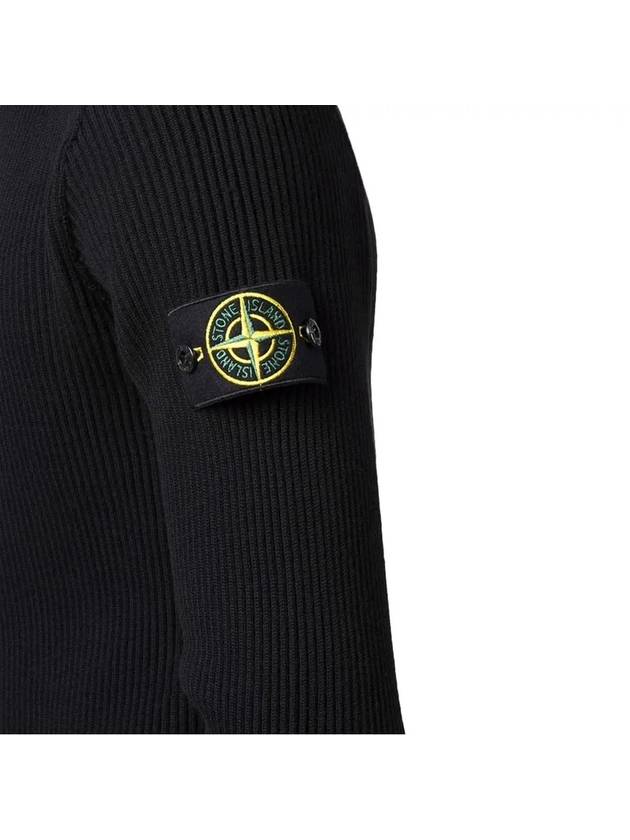 Full Rib Pure Wool Crewneck Knit Top Black - STONE ISLAND - BALAAN 5