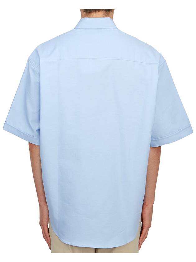 Men's Boxy Fit Embroidered Logo Short Sleeve Shirt Light Blue - AMI - BALAAN 4