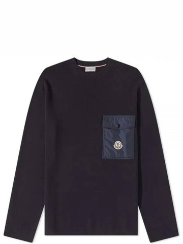 Chest pocket logo patch crew neck sweatshirt navy men's knit 197011 - MONCLER - BALAAN 1