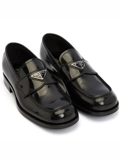 Men's Triangle Logo Leather Loafers Black - PRADA - BALAAN 2