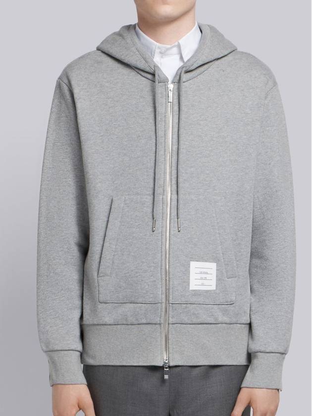 Center Back Stripe Cotton Hoodie Zip-Up Light Grey - THOM BROWNE - BALAAN.