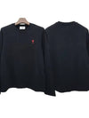 Chain Stitch Heart Logo Long Sleeve T-Shirt Black - AMI - BALAAN 2