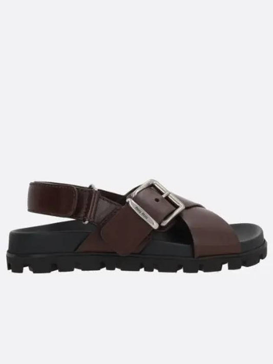 Women's Sporty Leather Sandals Dark Brown - MIU MIU - BALAAN 2