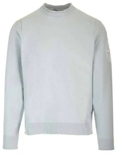 Compass Embroidered Crew Neck Organic Cotton Knit Top Sky Blue - STONE ISLAND - BALAAN 2