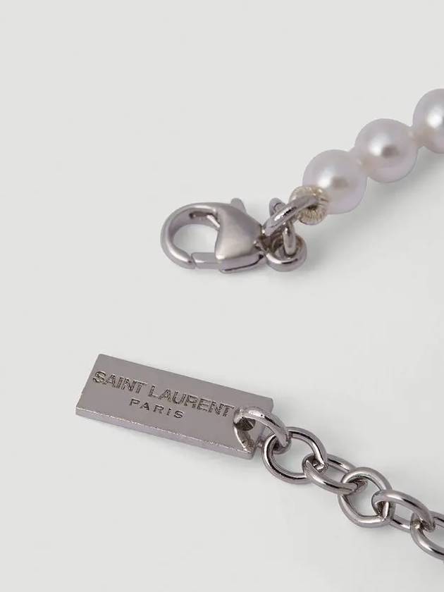 Logo Plaque Glass Pearl Bracelet Cream - SAINT LAURENT - BALAAN 5