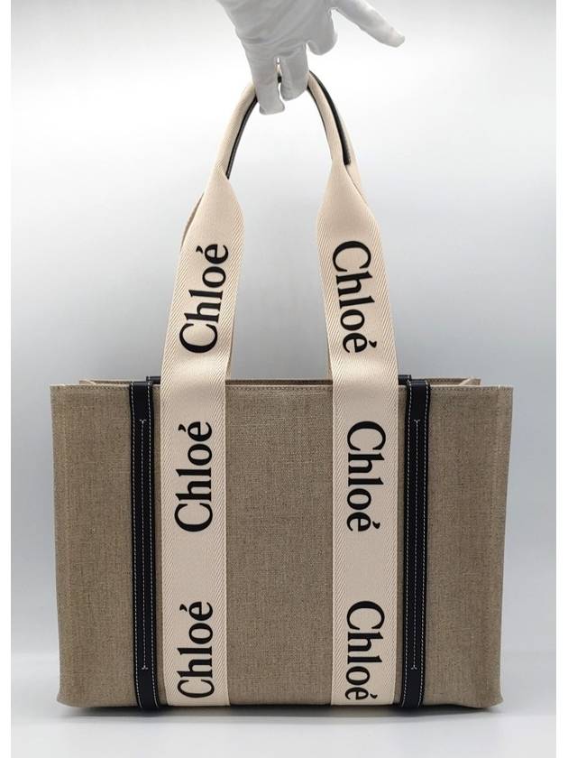 Woody Canvas Medium Tote Bag White Navy - CHLOE - BALAAN 4