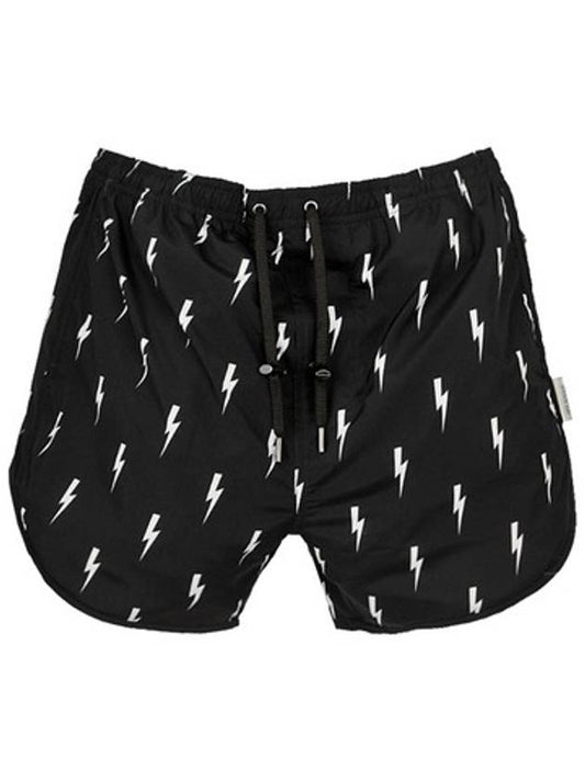 Men's Multi Lightning Swim Shorts Black White - NEIL BARRETT - BALAAN.