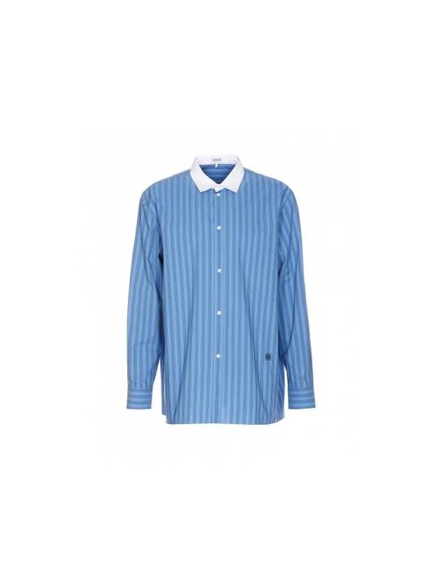 Embroidery Anagram Striped Long Sleeve Shirt Blue - LOEWE - BALAAN 1