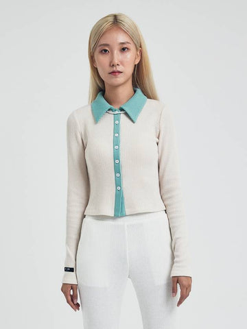 Collar Contrast Cardigan Ivory - SAY-_YEON - BALAAN 1