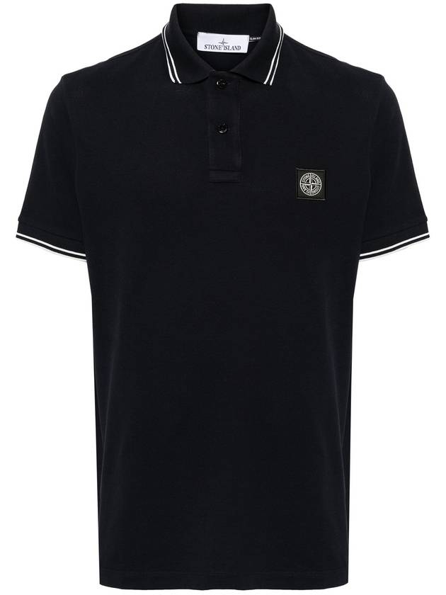 Stretch Cotton Pique Short Sleeve Polo Shirt Navy - STONE ISLAND - BALAAN 2