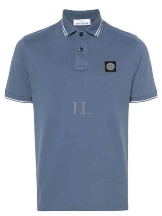 Stretch Cotton Pique Short Sleeve Polo Shirt Light Blue - STONE ISLAND - BALAAN 2