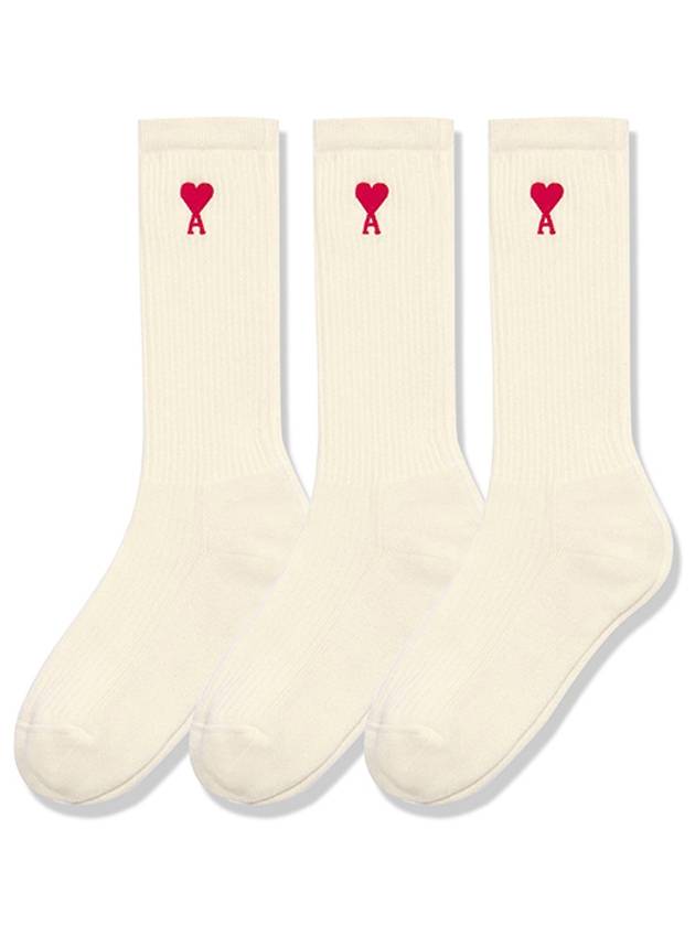 Chain Stitch Heart Logo Socks Offwhite - AMI - BALAAN 2