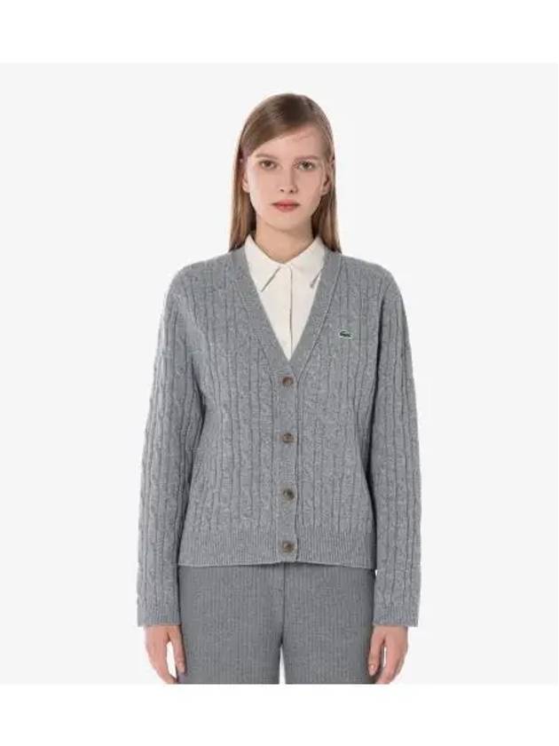 Women s Cable V neck Cardigan Gray - LACOSTE - BALAAN 1